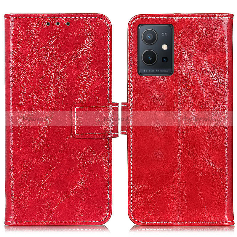Leather Case Stands Flip Cover Holder K04Z for Vivo iQOO Z6 5G Red