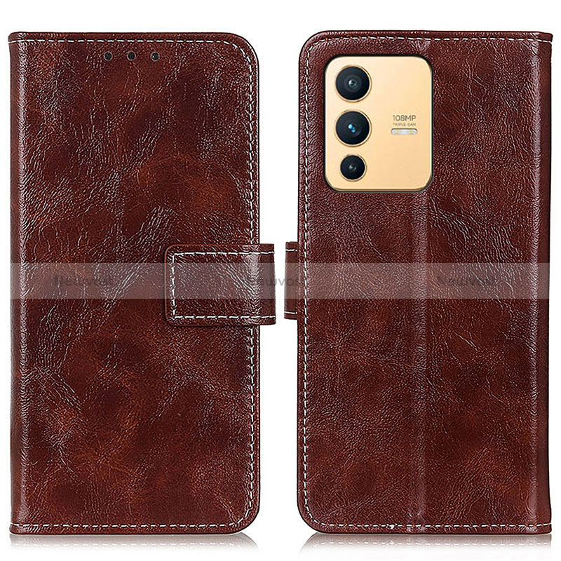 Leather Case Stands Flip Cover Holder K04Z for Vivo V23 5G Brown