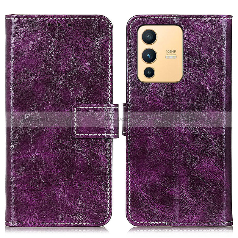 Leather Case Stands Flip Cover Holder K04Z for Vivo V23 5G Purple