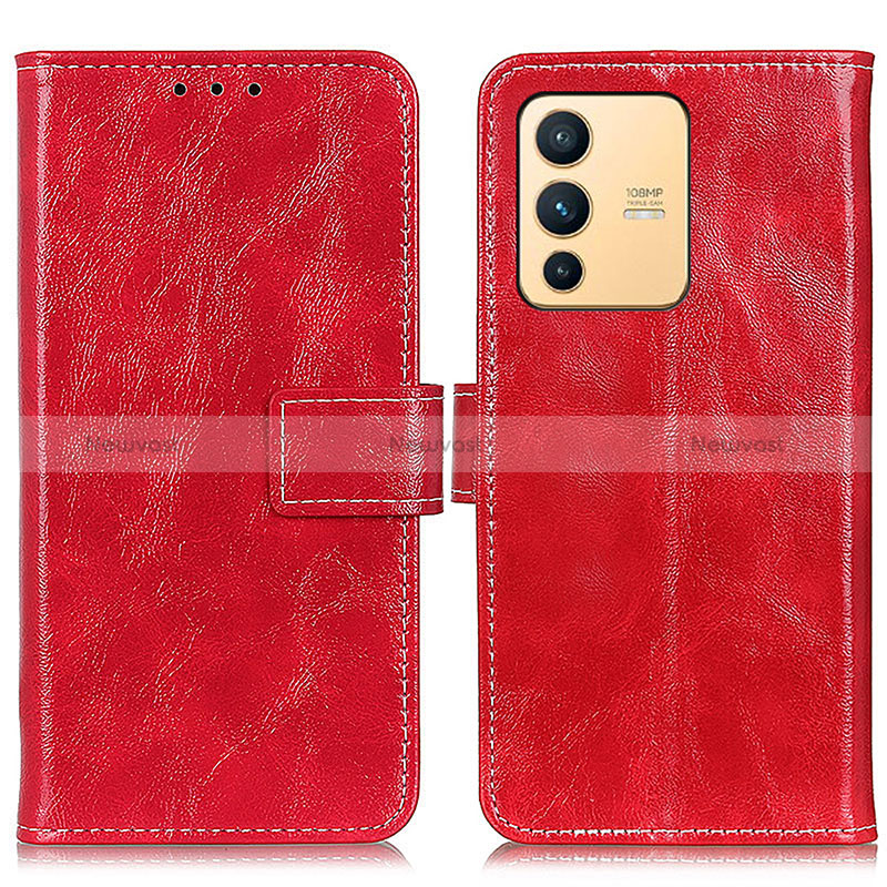 Leather Case Stands Flip Cover Holder K04Z for Vivo V23 5G Red