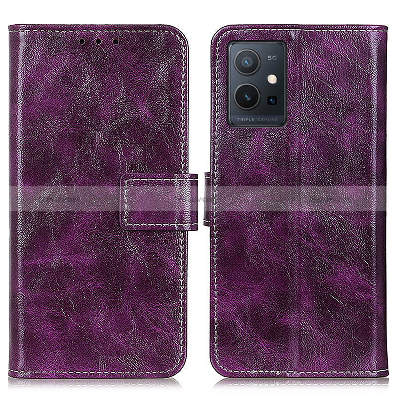 Leather Case Stands Flip Cover Holder K04Z for Vivo Y33e 5G Purple