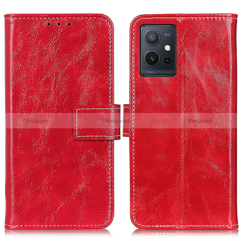 Leather Case Stands Flip Cover Holder K04Z for Vivo Y33e 5G Red