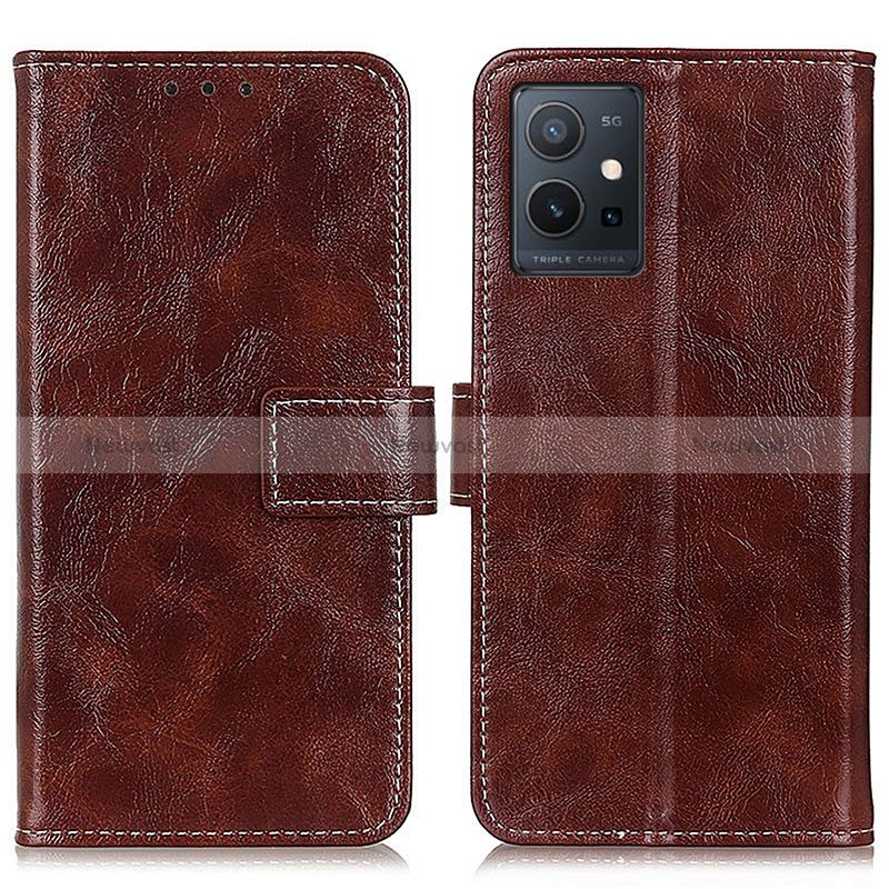 Leather Case Stands Flip Cover Holder K04Z for Vivo Y55s 5G Brown