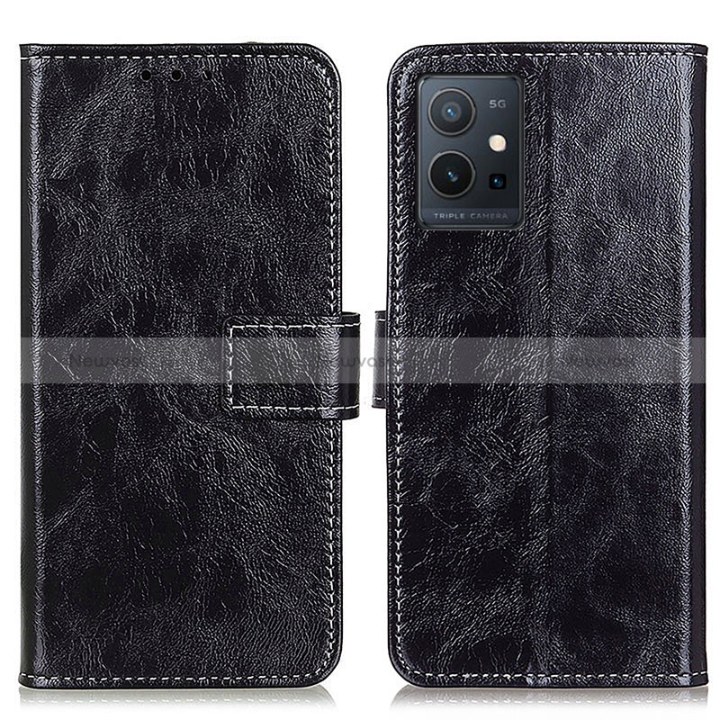 Leather Case Stands Flip Cover Holder K04Z for Vivo Y75 5G Black