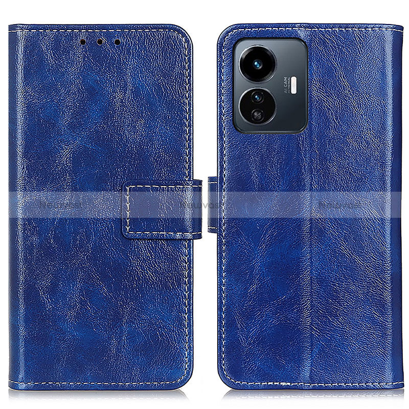 Leather Case Stands Flip Cover Holder K04Z for Vivo Y77 5G Blue