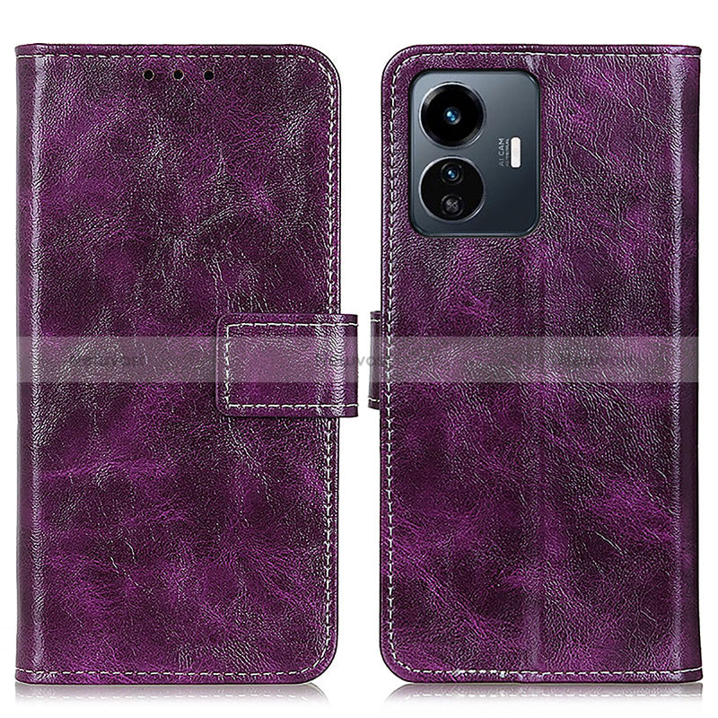 Leather Case Stands Flip Cover Holder K04Z for Vivo Y77e t1 Purple