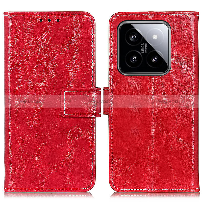 Leather Case Stands Flip Cover Holder K04Z for Xiaomi Mi 14 5G Red