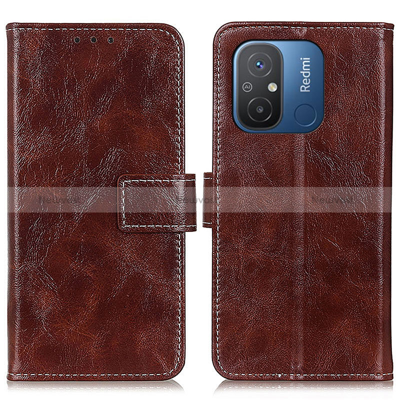 Leather Case Stands Flip Cover Holder K04Z for Xiaomi Poco C55 Brown