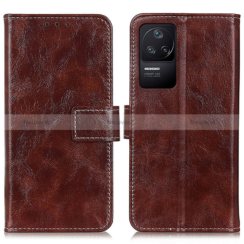 Leather Case Stands Flip Cover Holder K04Z for Xiaomi Poco F4 5G Brown