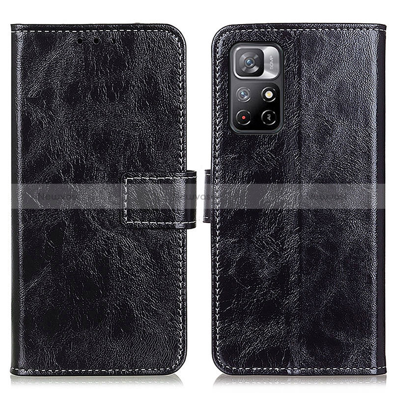 Leather Case Stands Flip Cover Holder K04Z for Xiaomi Poco M4 Pro 5G Black