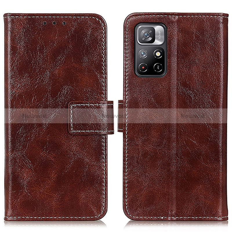 Leather Case Stands Flip Cover Holder K04Z for Xiaomi Poco M4 Pro 5G Brown