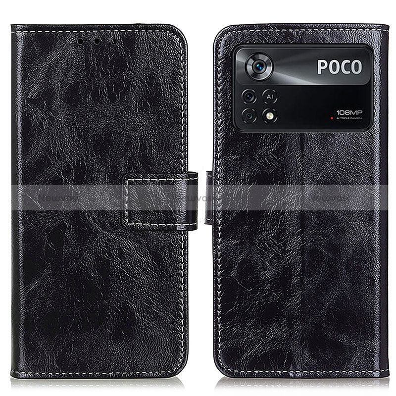 Leather Case Stands Flip Cover Holder K04Z for Xiaomi Poco X4 Pro 5G Black