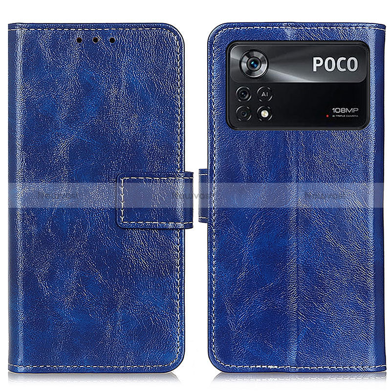 Leather Case Stands Flip Cover Holder K04Z for Xiaomi Poco X4 Pro 5G Blue