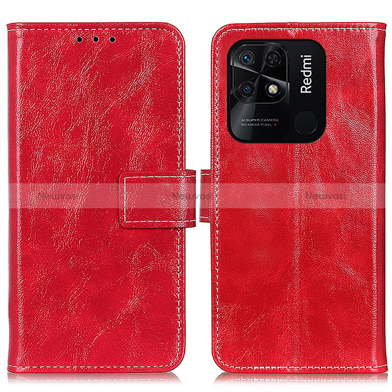 Leather Case Stands Flip Cover Holder K04Z for Xiaomi Redmi 10 India Red