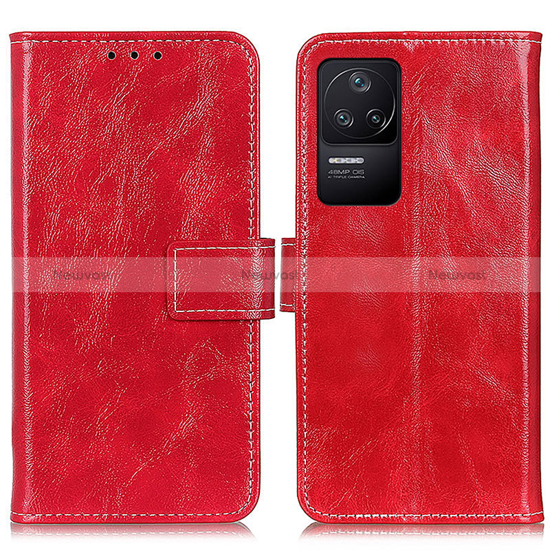 Leather Case Stands Flip Cover Holder K04Z for Xiaomi Redmi K40S 5G Red