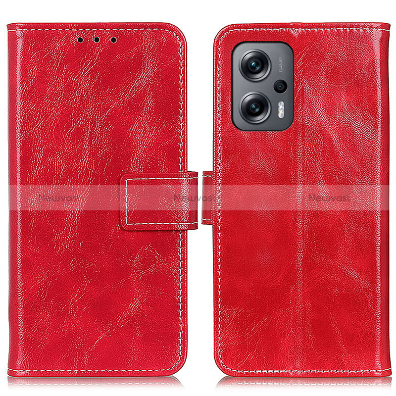 Leather Case Stands Flip Cover Holder K04Z for Xiaomi Redmi K50i 5G Red