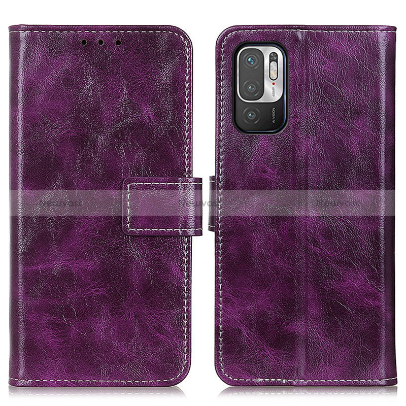 Leather Case Stands Flip Cover Holder K04Z for Xiaomi Redmi Note 10 5G Purple