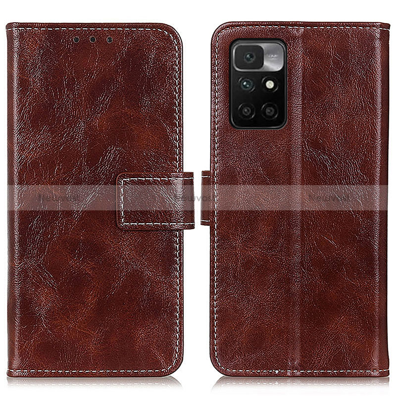 Leather Case Stands Flip Cover Holder K04Z for Xiaomi Redmi Note 11 4G (2021) Brown