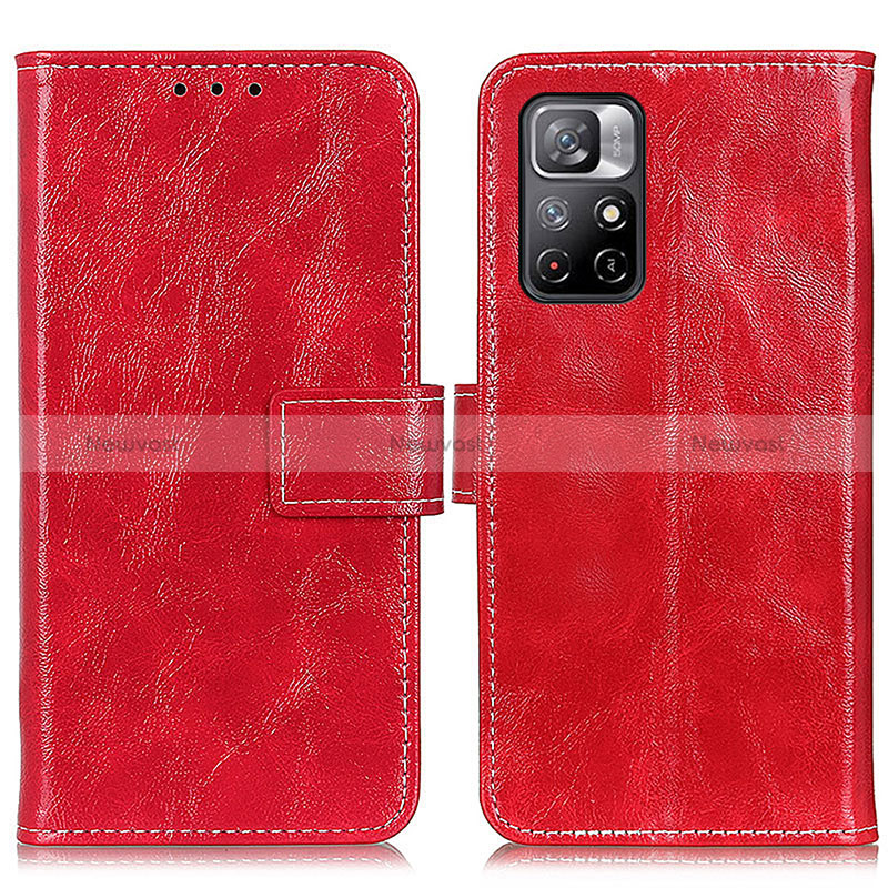 Leather Case Stands Flip Cover Holder K04Z for Xiaomi Redmi Note 11 5G Red