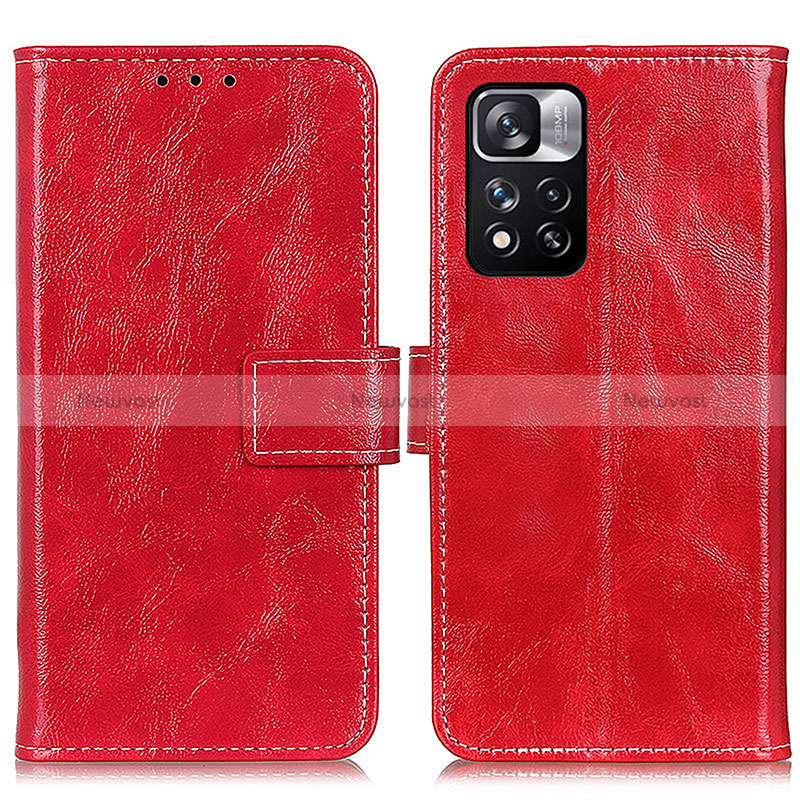 Leather Case Stands Flip Cover Holder K04Z for Xiaomi Redmi Note 11 Pro+ Plus 5G Red