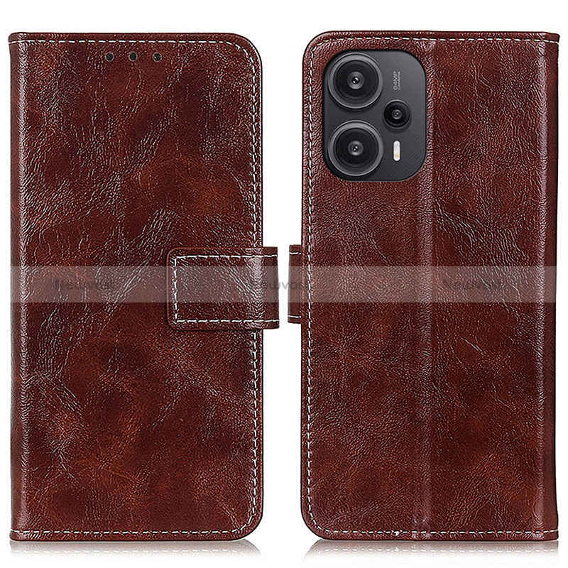 Leather Case Stands Flip Cover Holder K04Z for Xiaomi Redmi Note 12 Turbo 5G Brown