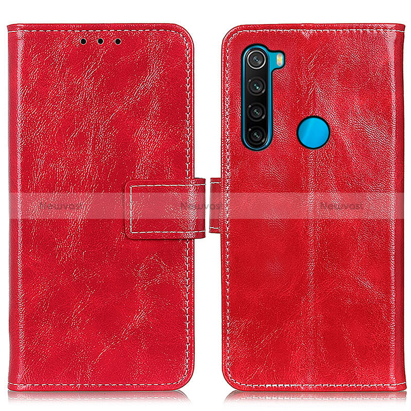 Leather Case Stands Flip Cover Holder K04Z for Xiaomi Redmi Note 8 (2021) Red