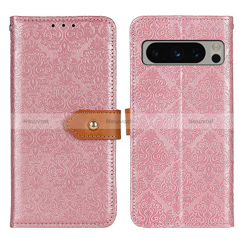 Leather Case Stands Flip Cover Holder K05Z for Google Pixel 8 Pro 5G Pink