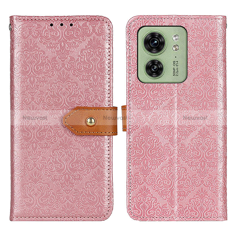 Leather Case Stands Flip Cover Holder K05Z for Motorola Moto Edge (2023) 5G Pink