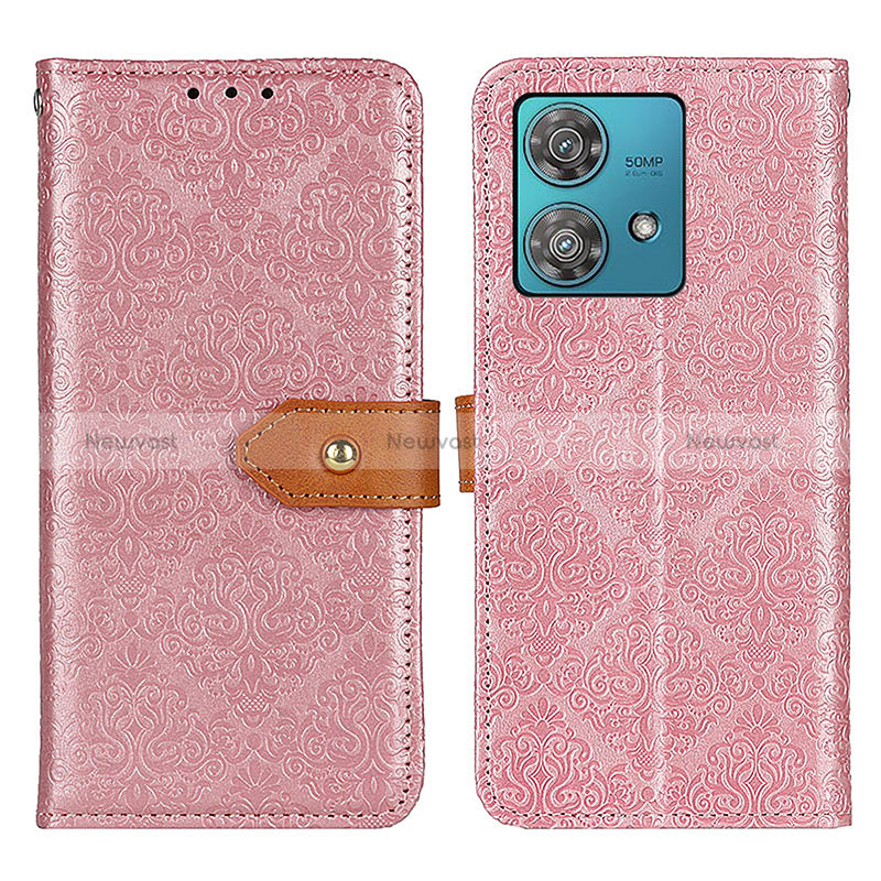 Leather Case Stands Flip Cover Holder K05Z for Motorola Moto Edge 40 Neo 5G Pink