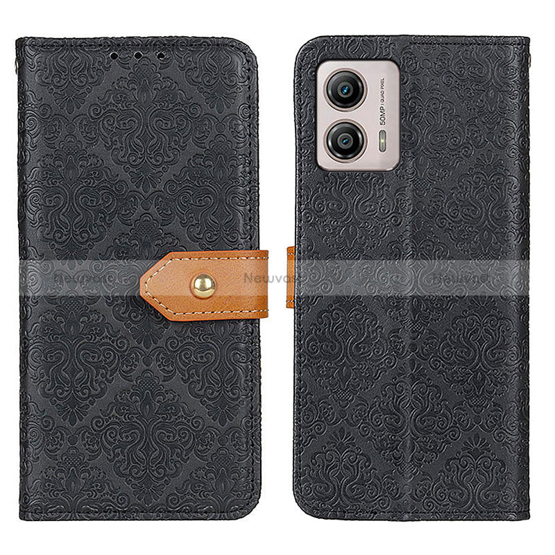 Leather Case Stands Flip Cover Holder K05Z for Motorola Moto G53j 5G Black