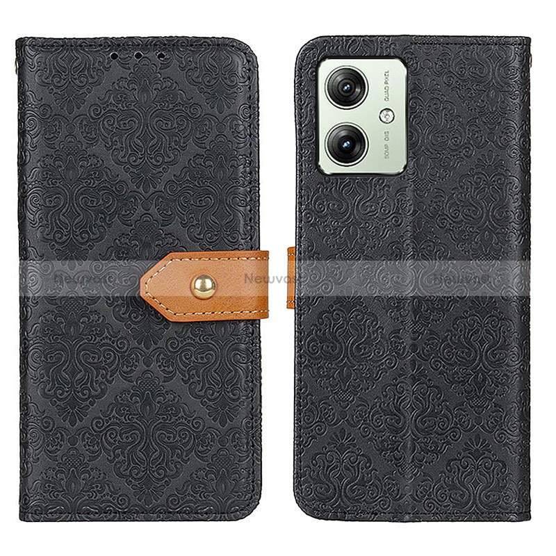 Leather Case Stands Flip Cover Holder K05Z for Motorola Moto G54 5G Black