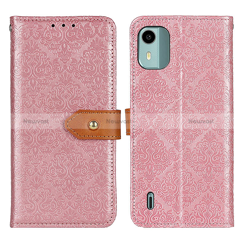 Leather Case Stands Flip Cover Holder K05Z for Nokia C12 Plus Pink