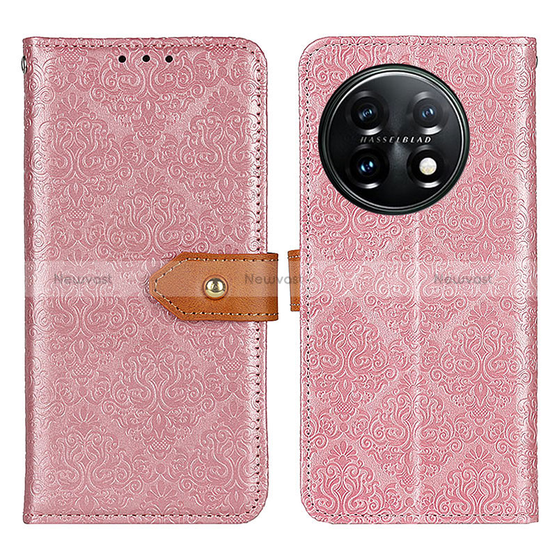 Leather Case Stands Flip Cover Holder K05Z for OnePlus 11 5G Pink