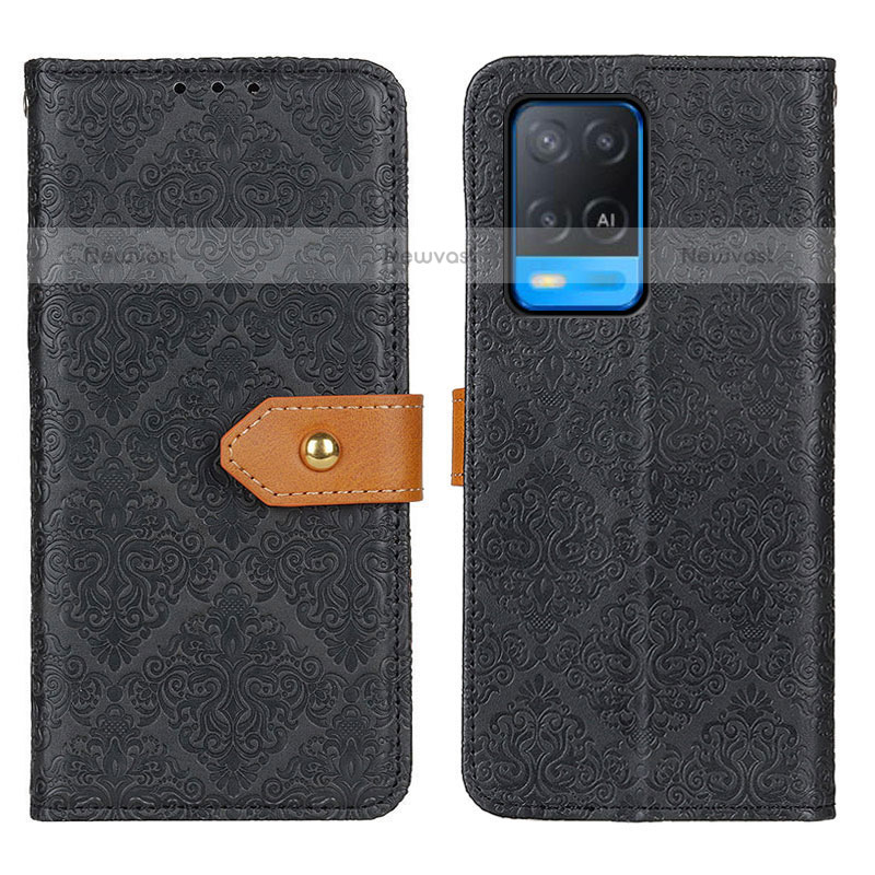 Leather Case Stands Flip Cover Holder K05Z for Oppo A54 4G Black