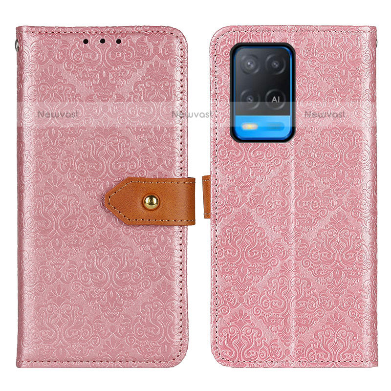 Leather Case Stands Flip Cover Holder K05Z for Oppo A54 4G Pink