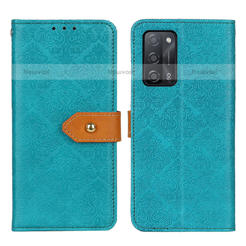 Leather Case Stands Flip Cover Holder K05Z for Oppo A55 5G Green