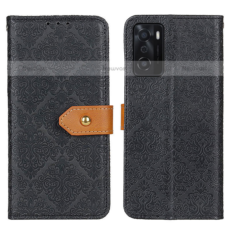 Leather Case Stands Flip Cover Holder K05Z for Oppo A55S 5G Black