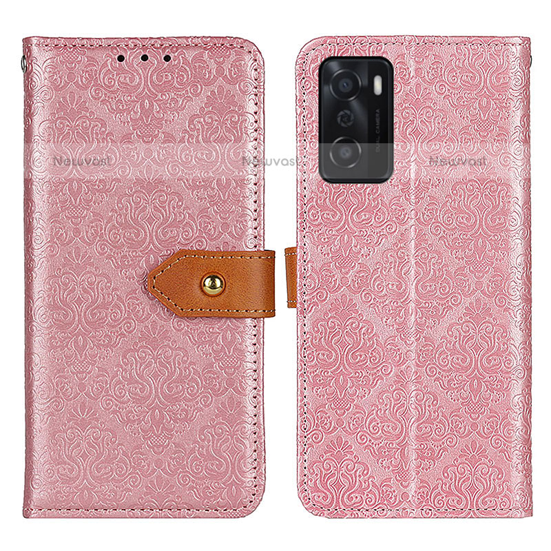 Leather Case Stands Flip Cover Holder K05Z for Oppo A55S 5G Pink