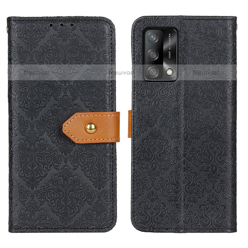 Leather Case Stands Flip Cover Holder K05Z for Oppo A74 4G Black