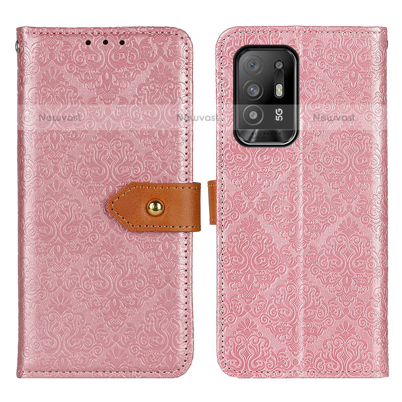 Leather Case Stands Flip Cover Holder K05Z for Oppo F19 Pro+ Plus 5G Pink