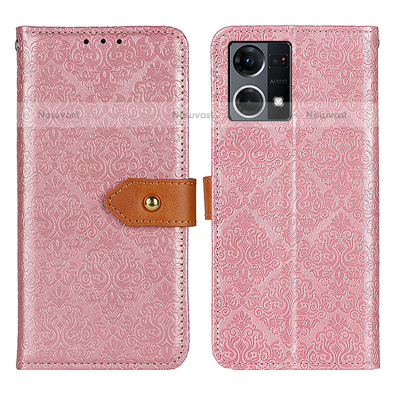 Leather Case Stands Flip Cover Holder K05Z for Oppo F21s Pro 4G Pink