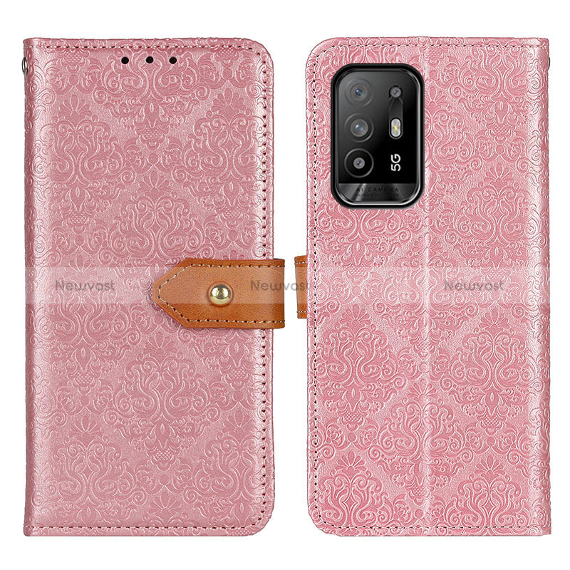 Leather Case Stands Flip Cover Holder K05Z for Oppo Reno5 Z 5G Pink