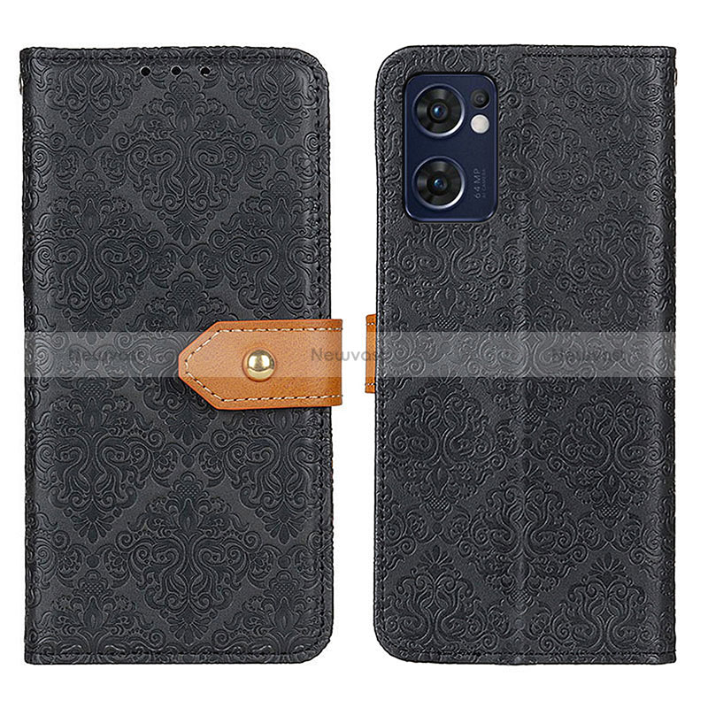 Leather Case Stands Flip Cover Holder K05Z for Oppo Reno7 5G Black