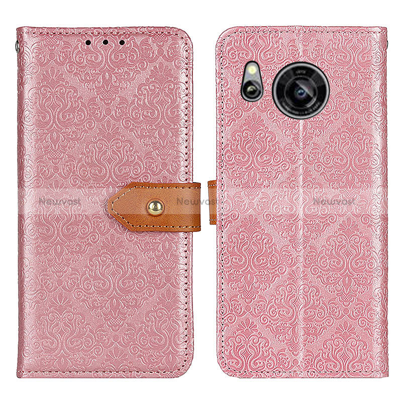 Leather Case Stands Flip Cover Holder K05Z for Sharp Aquos Sense7 Pink