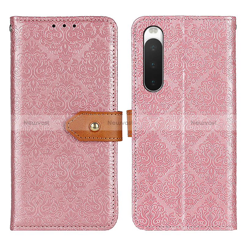 Leather Case Stands Flip Cover Holder K05Z for Sony Xperia 10 IV SO-52C Pink