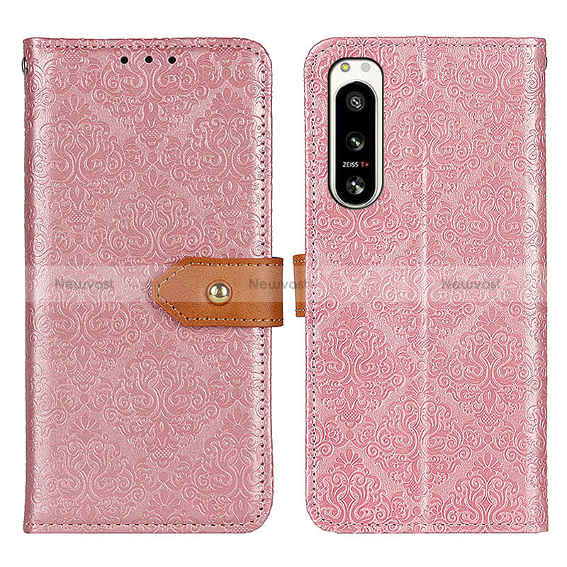 Leather Case Stands Flip Cover Holder K05Z for Sony Xperia 5 IV Pink