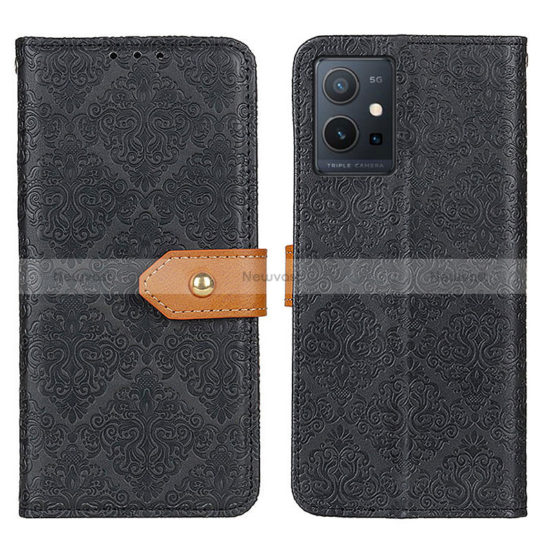 Leather Case Stands Flip Cover Holder K05Z for Vivo T1 5G India Black