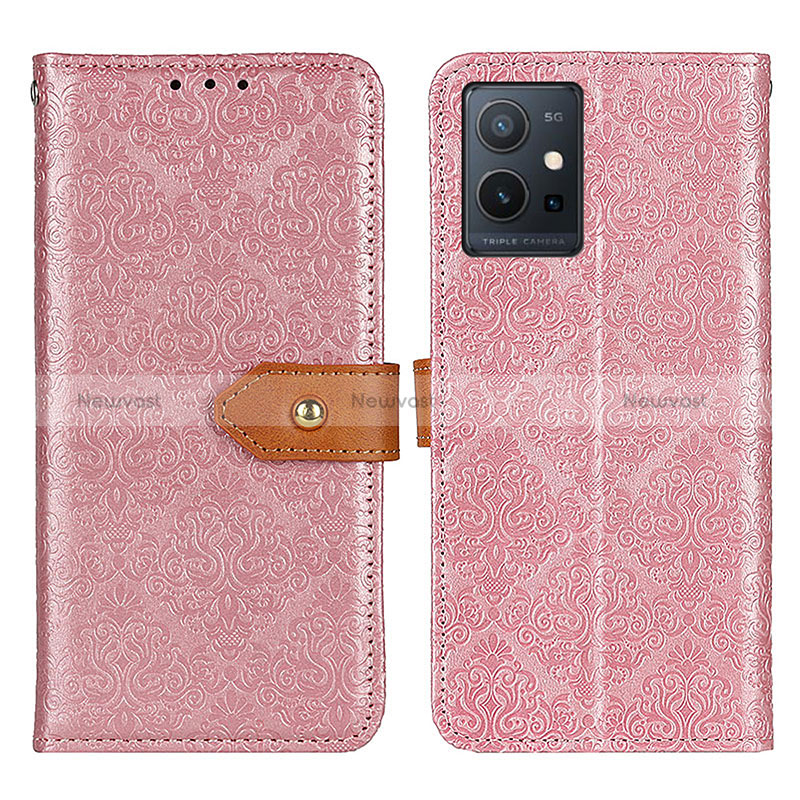 Leather Case Stands Flip Cover Holder K05Z for Vivo Y55s 5G Pink