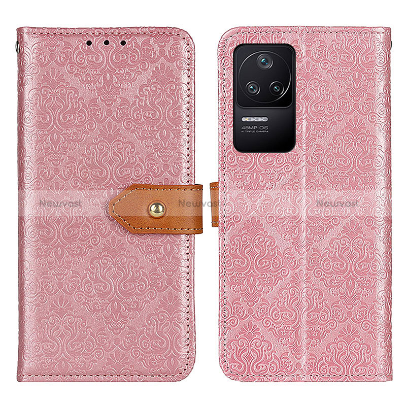 Leather Case Stands Flip Cover Holder K05Z for Xiaomi Poco F4 5G Pink