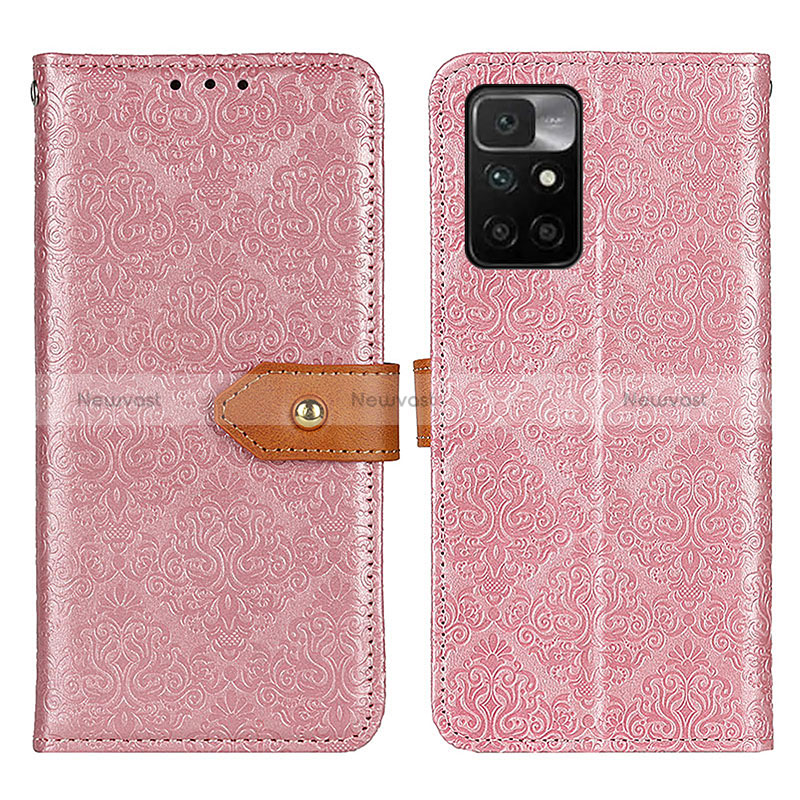 Leather Case Stands Flip Cover Holder K05Z for Xiaomi Redmi 10 (2022) Pink